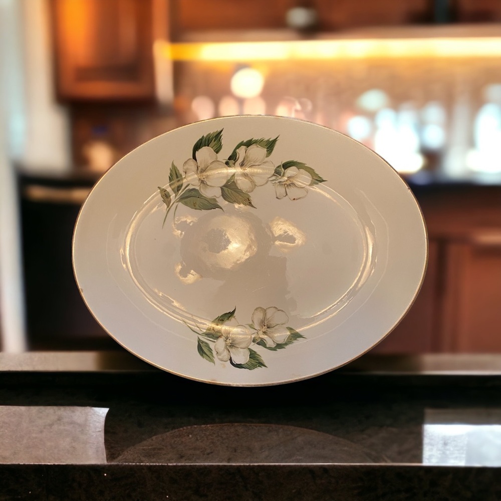 Vintage Homer Laughlin Rhythm White Flower Oval Serving Platter 11.5”